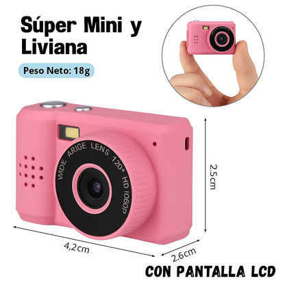 Zeyran– Mini Cámara Rosada y Negra 1080p con Pantalla LCD