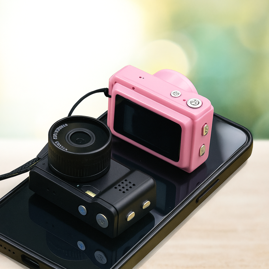 Zeyran– Mini Cámara Rosada y Negra 1080p con Pantalla LCD